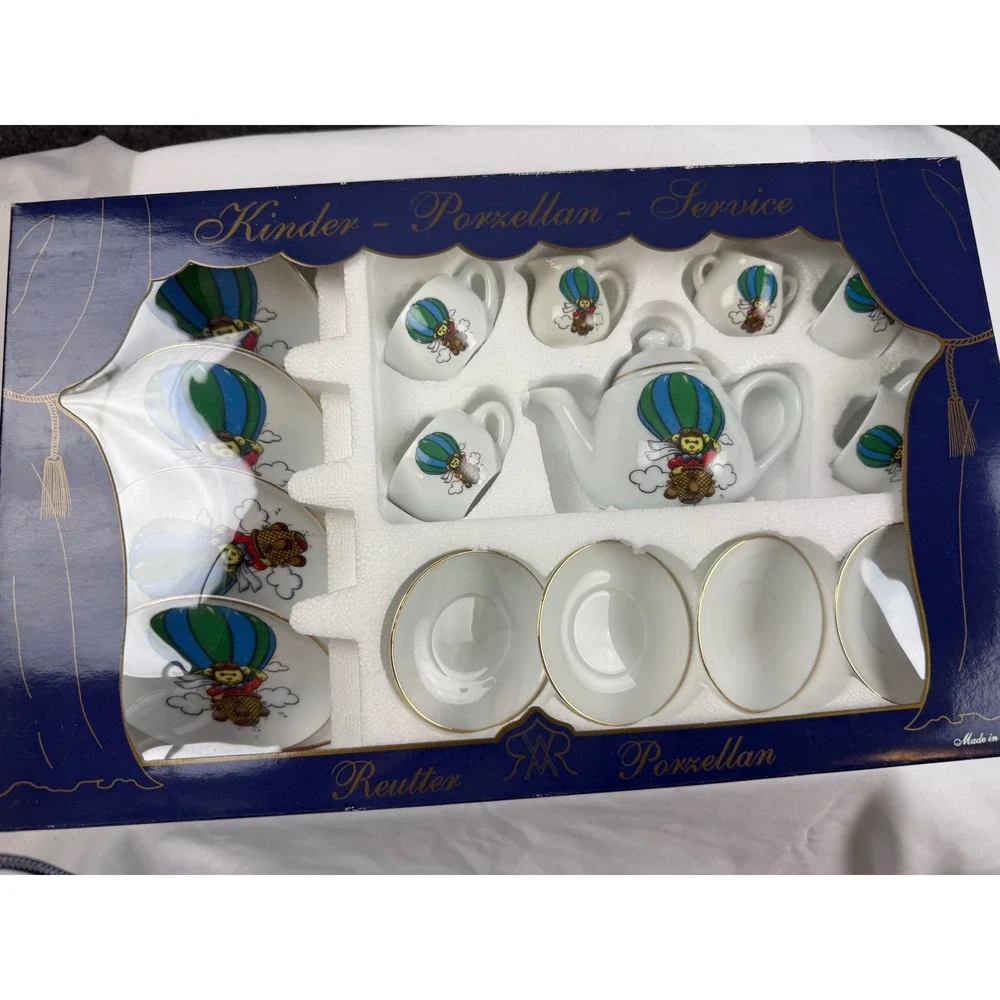 VTG Reutter Porzellan Germany Miniature Tea Set Hot Air Balloon Lands End NIB